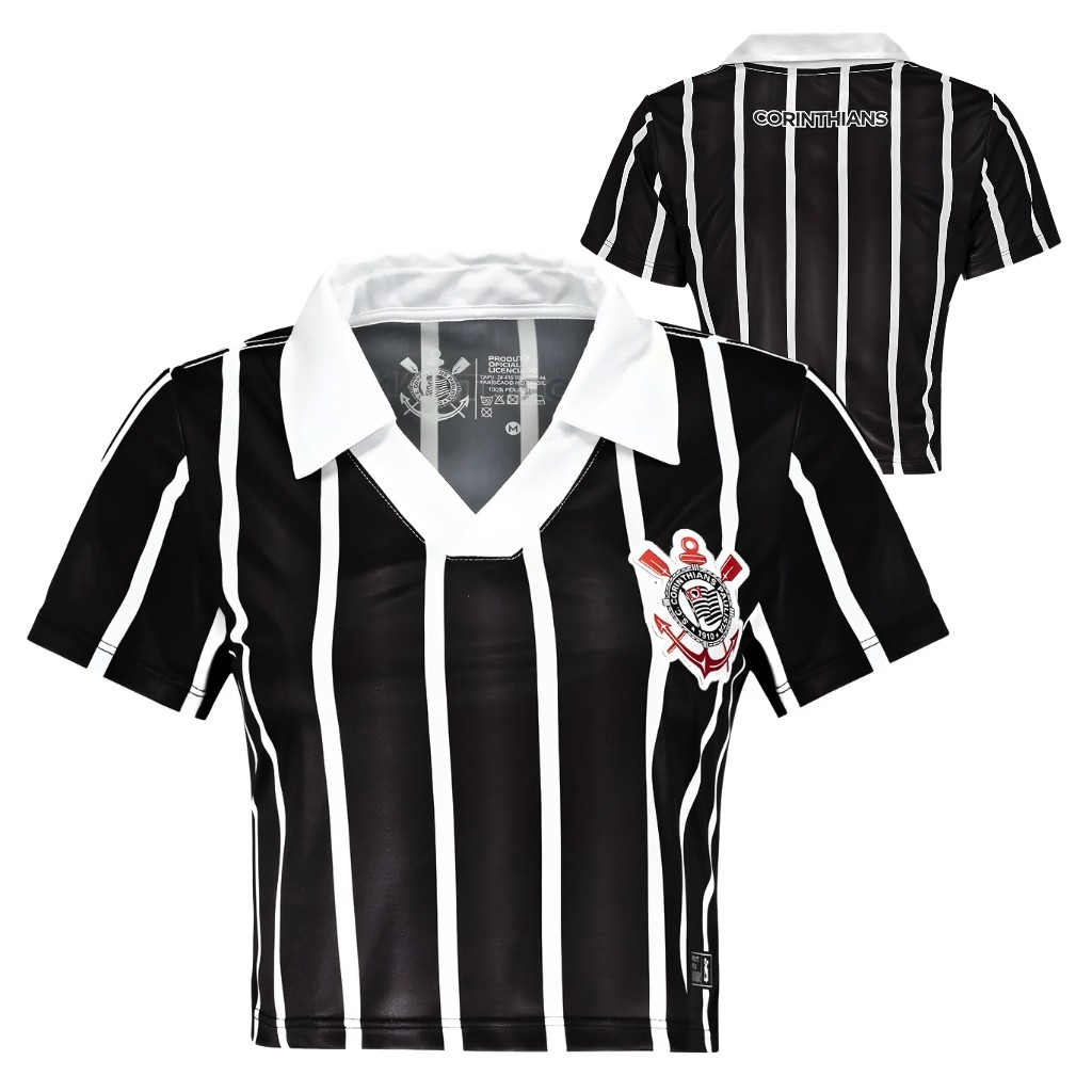 Cropped Corinthians Feminino Listras Bordado Oficial
