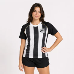 Camisa Santos Mosaico Feminina Preta e Branca