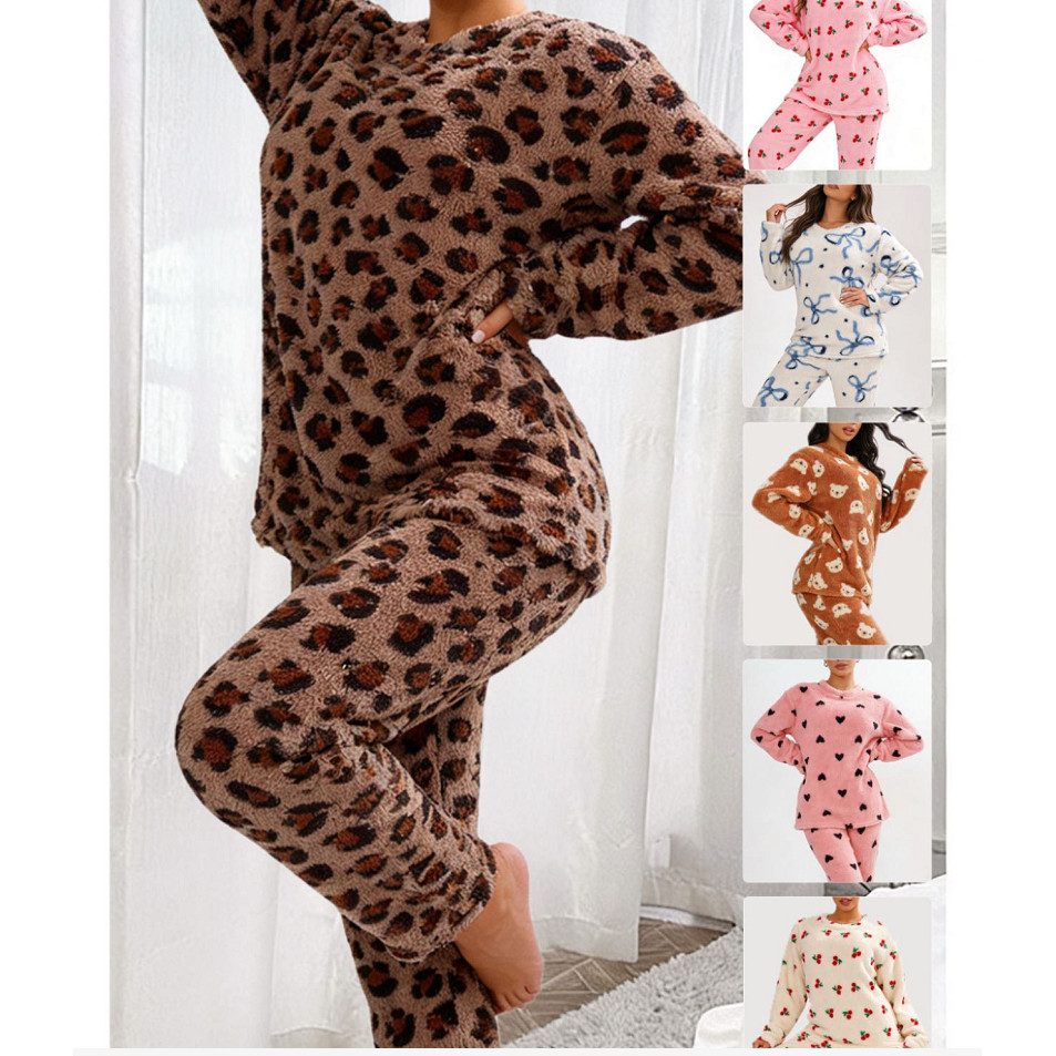 Conjunto Pijama Feminino Inverno Peluciado Estampado Blusa E Calça Longa Macio Confortável Homewear