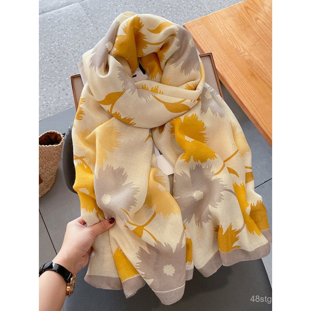 Novo lenço de algodão e linho de Dongdaemun, xale feminino versátil estilo coreano para o outono e inverno, lenço de sed