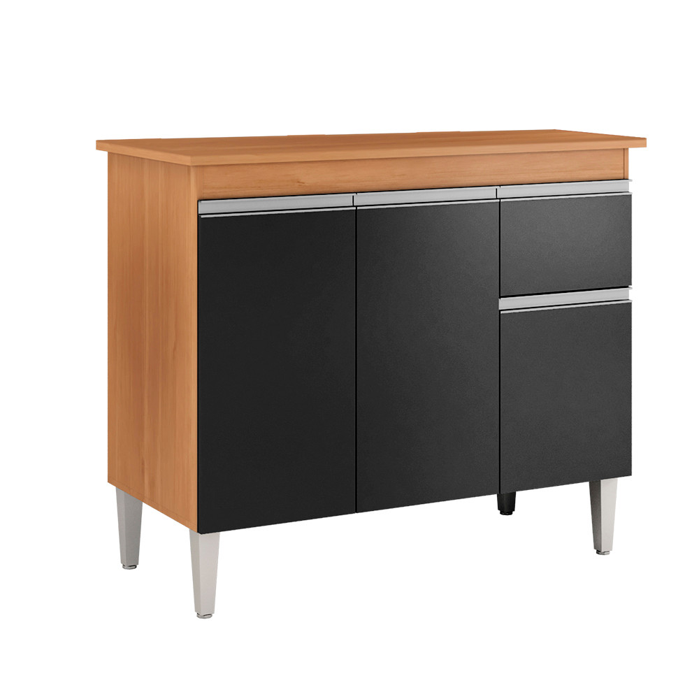 ENVIO IMEDIATO Gabinete de Pia Tatiane 100cm Amêndoa/Preto Balcão para Cozinha pequena  SEM TAMPO