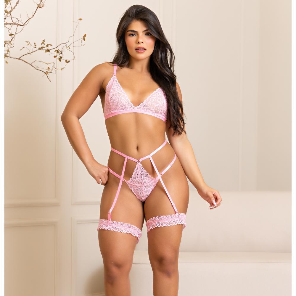 Conjunto Feminino Gladiadora Lingerie Renda Ajustavel Fantasia Sutiã Calcinha sexy Langerie