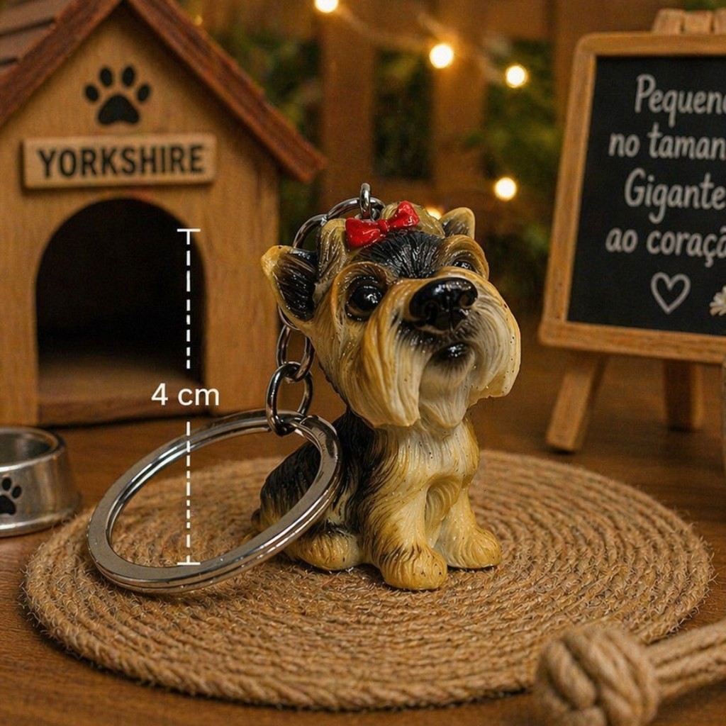 Chaveiro Yorkshire Resina Cachorro 4cm Pet Miniatura Realista