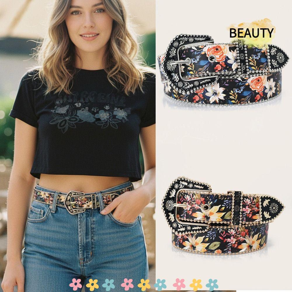 BEAUTYHOMEBR Cinto Com Fivela De Metal Esculpido , Cintos Jeans Florais Vintage De Hip Hop , Contas De Borda Y2k De Flor