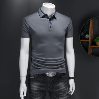 Camiseta masculina de manga curta com gola, algodão mercerizado, negócios, Paul, costura, lapela, meia manga, Slim fit, 