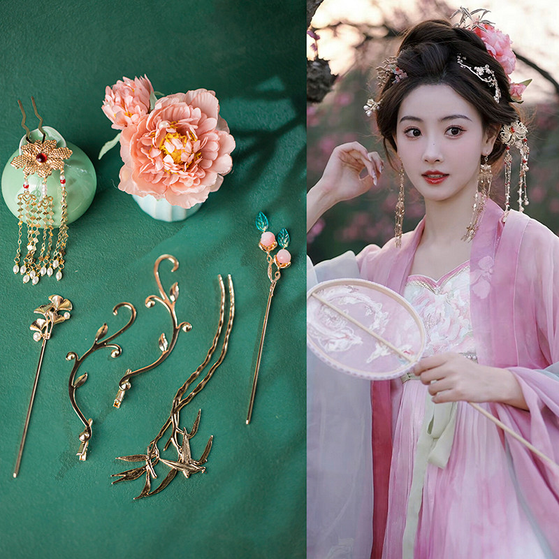 Hanfu estilo antigo cocar traje antigo acessórios de cabelo conjunto elegante borla passo agitando hairpin feminino hair