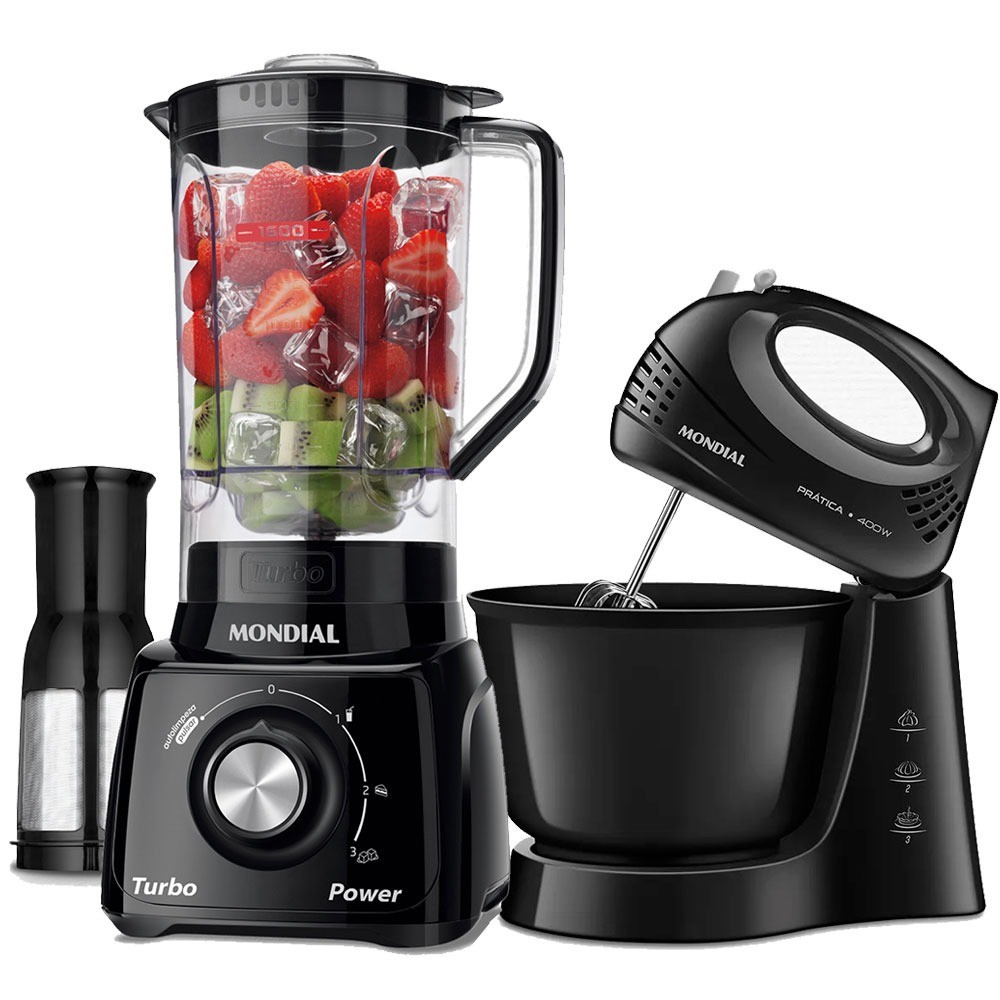 Kit Liquidificador 550W Turbo Power L-99-FB + Batedeira 400W Prática - B-44-B Mondial