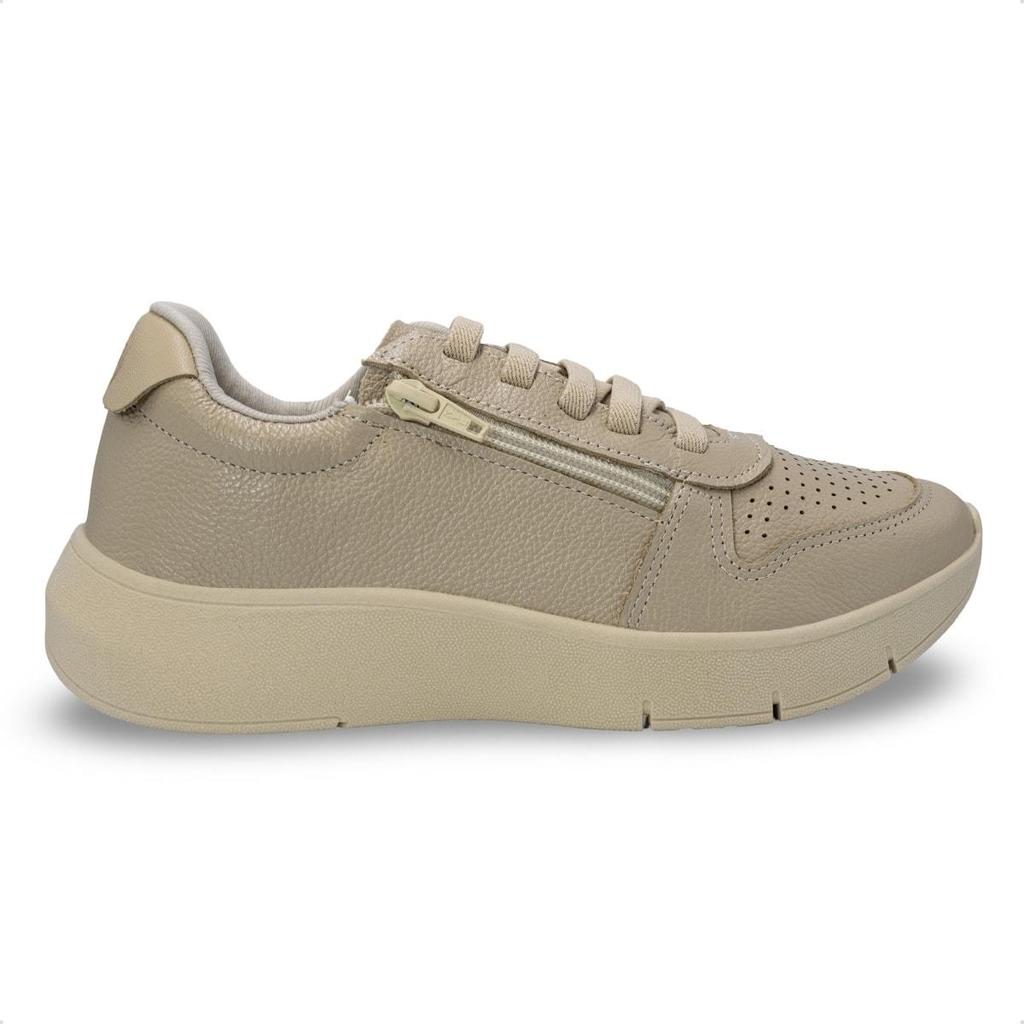Tênis Usaflex Feminino Couro Zíper Cadarço Elástico Casual AP11005