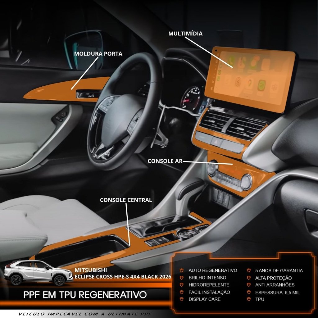 Película PPF Proteção Kit Interior Completo Mitsubishi Eclipse Cross HPE-S Black 4x4 2026 TPU Anti Risco