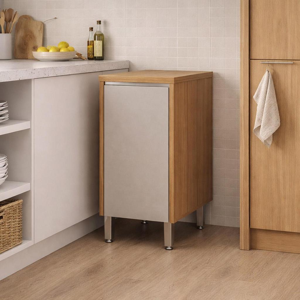 Imagem Balcão de Cozinha Solari 40cm Porta MDF Dobradiças Metálicas Jequitibá/Gris Fosco G77 - Gran Belo