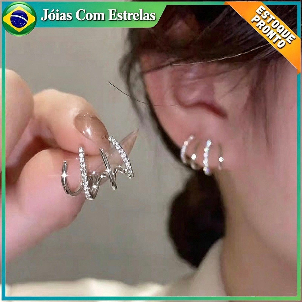 Real Revestimento em Ouro Prata Agulha Zircônia Brincos Geométricos Coréia Simples Brinco Metálicos Temperamento Brincos