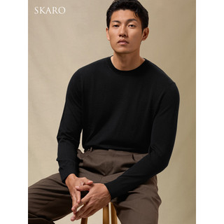 [Lã pura lavável à máquina leve] Suéter preto SKARO masculino outono inverno gola redonda pulôver suéter malhas