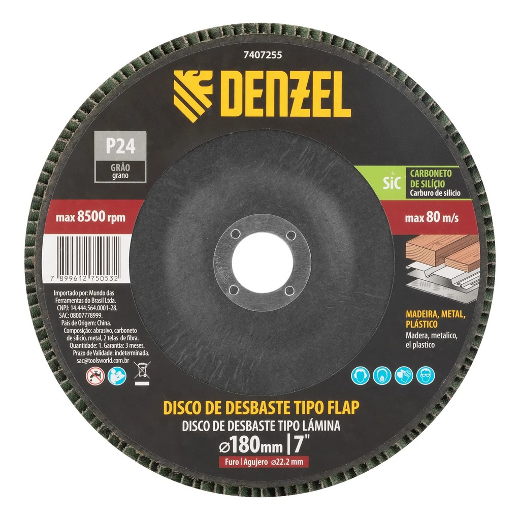 Disco Flap Desbaste Denzel SiC Grão 40 180x22,2mm 1 Peça