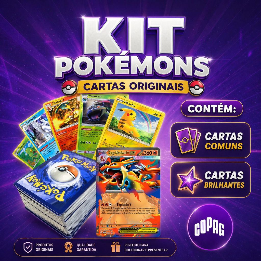 Cartas Pokémon 100% Originais – Kits Variados com Brilhantes Garantidas