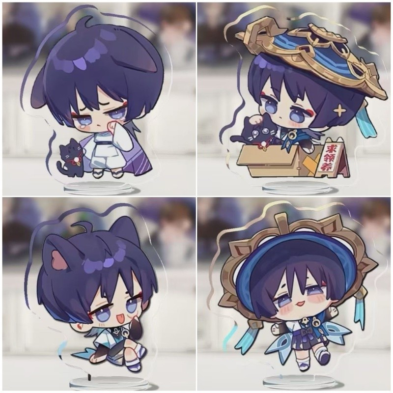 4 Pçs/Set Anime 5cm Wanderer Kabukimono Balladee Scaramouche Kunikuzushi Chapéu Cara Acrílico Placa De Pé Modelo Peças F