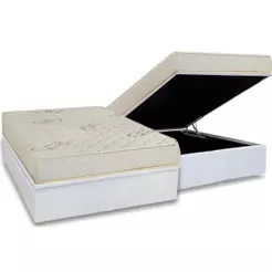 Conjunto Box Baú Casal: Colchão Espuma Luckspuma D33 Supreme Floral Pró Saúde Duplo + Base CRC Courano White(138x188)