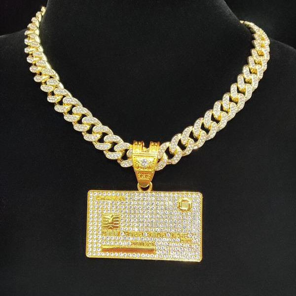 Novo Pingente de Cartão de Diamante VISA Dourado Hip Hop Colar Cubano Acessórios de Cartão de Crédito Joias Presentes pa