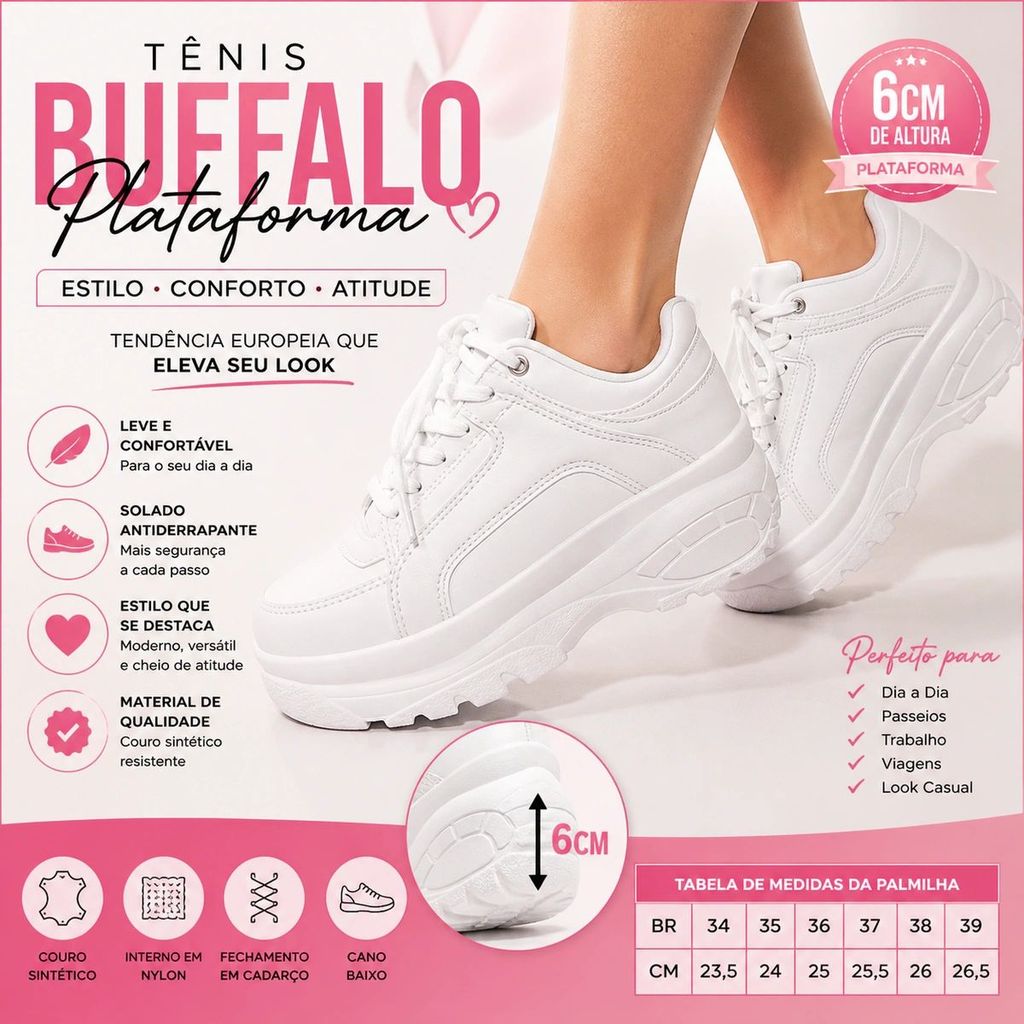 Tênis Feminino Plataforma Luxo Branco Design Moderno Alto Confortável