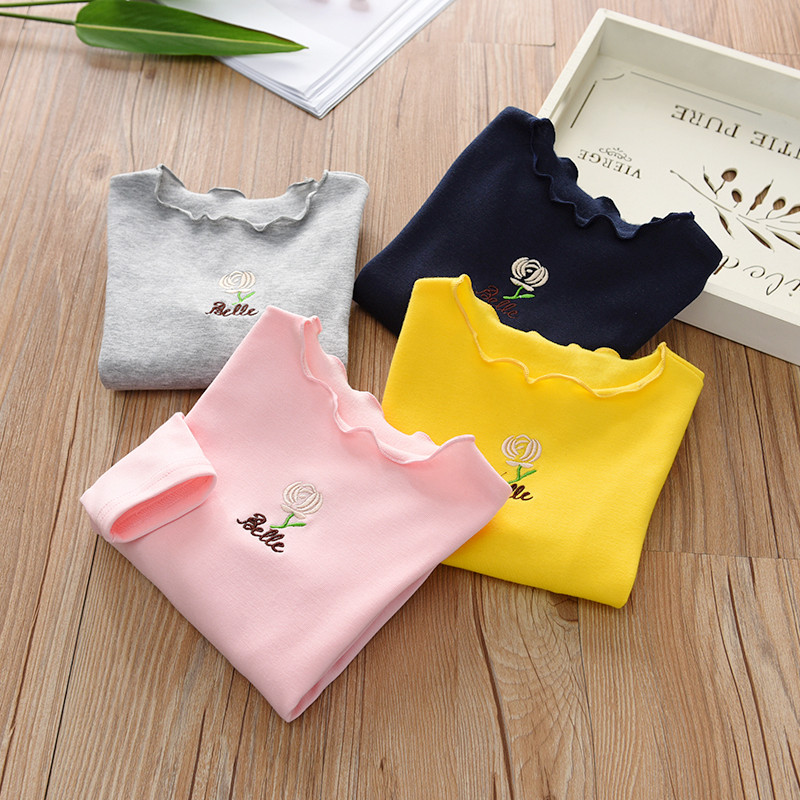 Crianças roupas meninas camiseta 2021 primavera novo estilo crianças versão coreana crianças flor bordado roupas de bebê