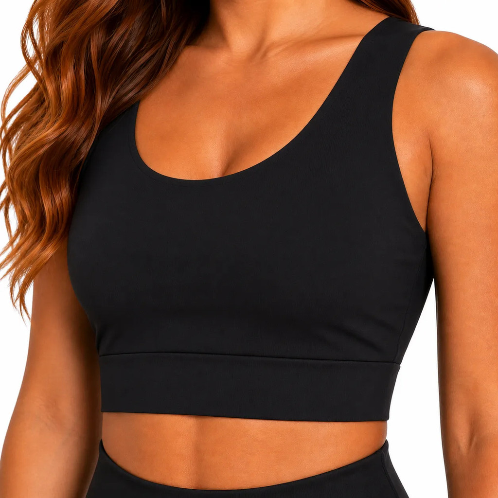 Top Cropped Feminino Forro Duplo Academia Zero Transparência Sustentação Alta Cós Largo Suplex Fitness