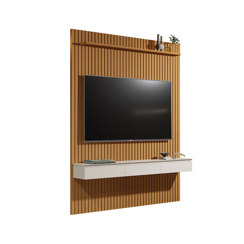 Rack Painel Home Suspenso Colorado Para Tvs Até 55 Polegadas Com porta Arbo Cedro com Off White