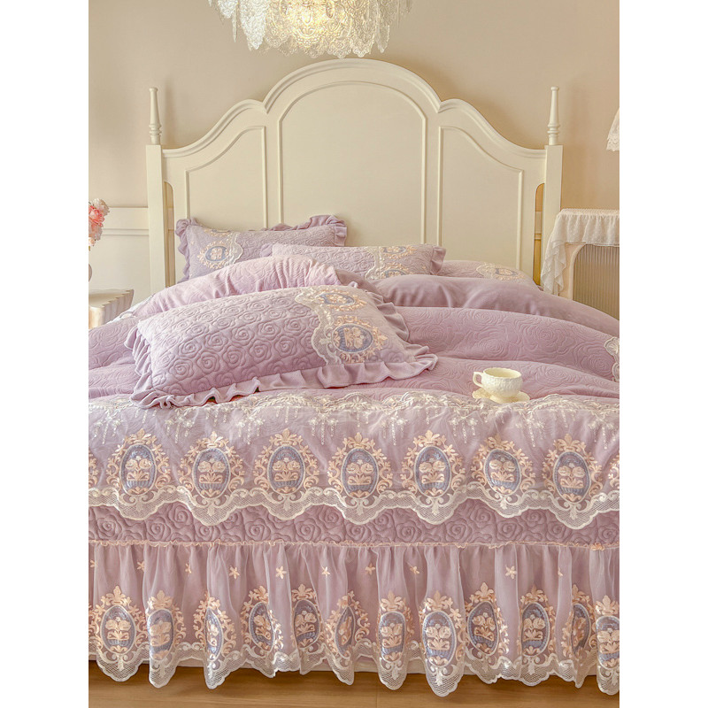 High-End leite francês veludo capa de cama conjunto de quatro peças esculpido Coral veludo engrossado colcha inverno col