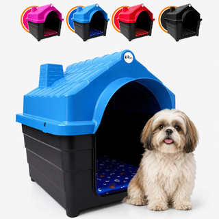 Casinha Plástica Cachorro N5 e N6 Porte Pequeno Médio Com Colchonete