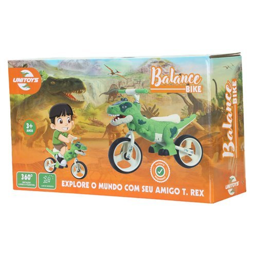 Bicicleta Equilibrio Infantil Dinossauro Som Luzes Verde Aro 12 Segura Divertida