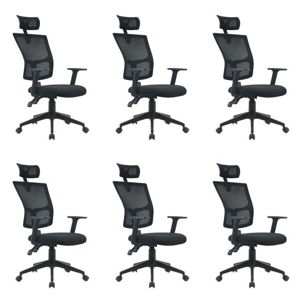 Kit 6 Cadeiras Escritório Presidente Ergonômica NR17 Tela Mesh Londres Cadeira Presidente