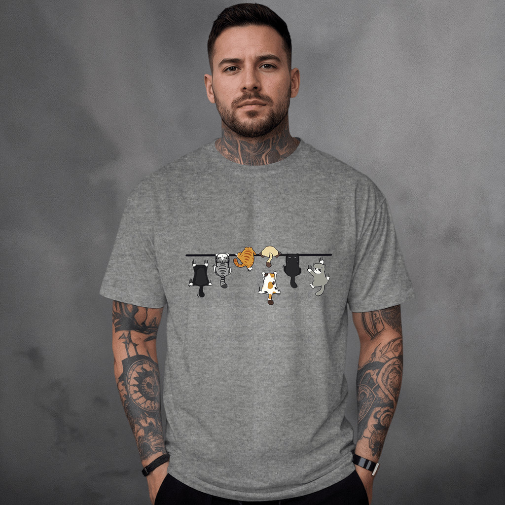 Camisa Camiseta Estampada Gatos Pendurados Masculina 100% Algodão
