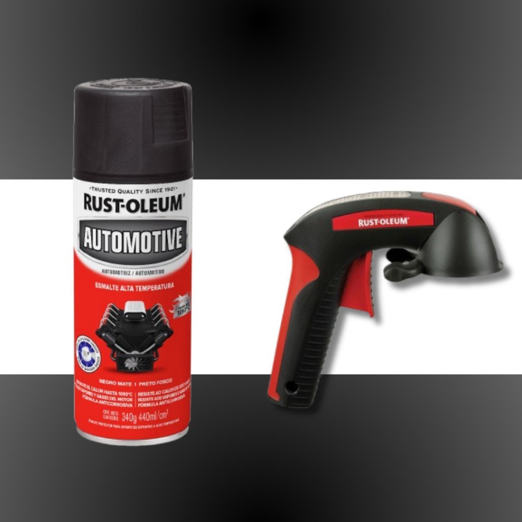 Kit Spray Alta Temperatura Preto Fosco Automotive High Heat e Gatilho Aplicador Rust-Oleum