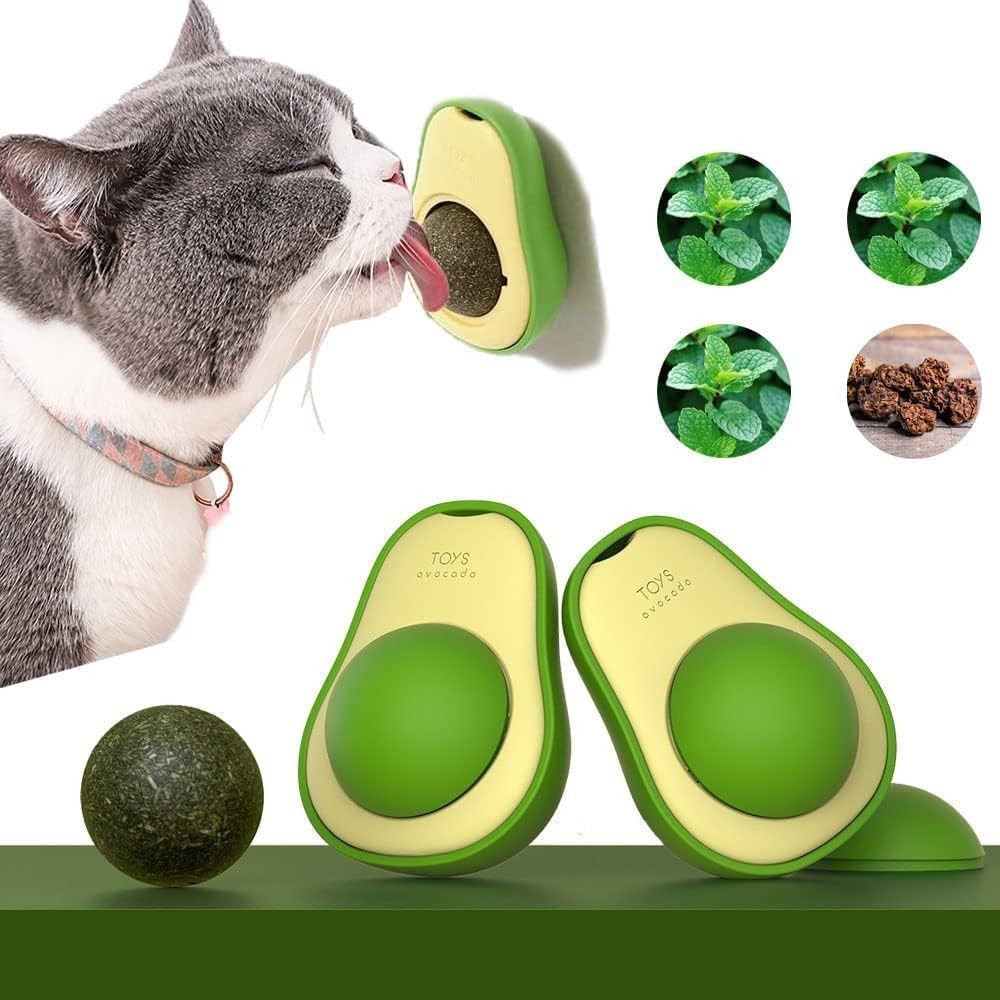 Kit 1/2/3/4 Brinquedo Pet de Gato Catnip Ball Abacate Interativo Erva Natural com Adesivo Gruda Parede Estímulo Diversão