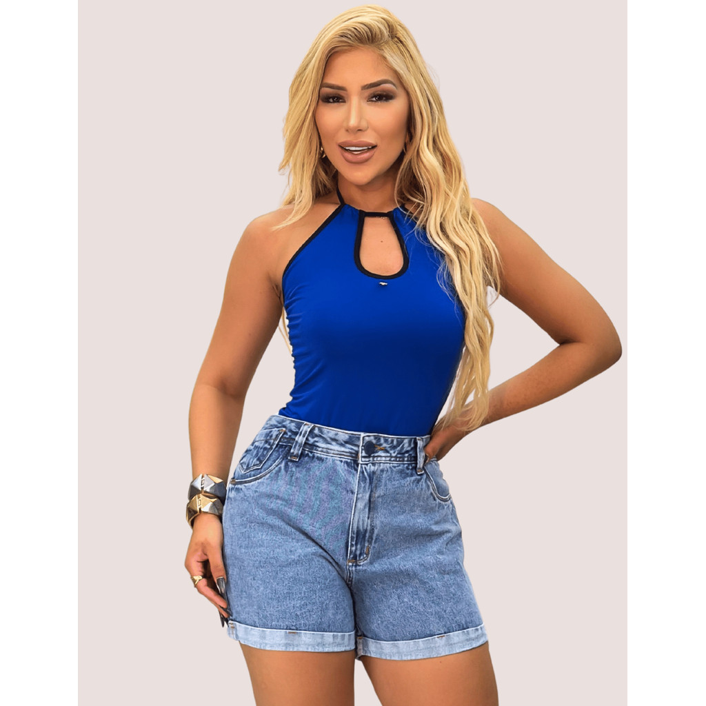 Shorts Femininos Jeans Cintura Alta Levanta Bumbum Bermuda Lycra Verão Bermuda Cós Alto Desfiado