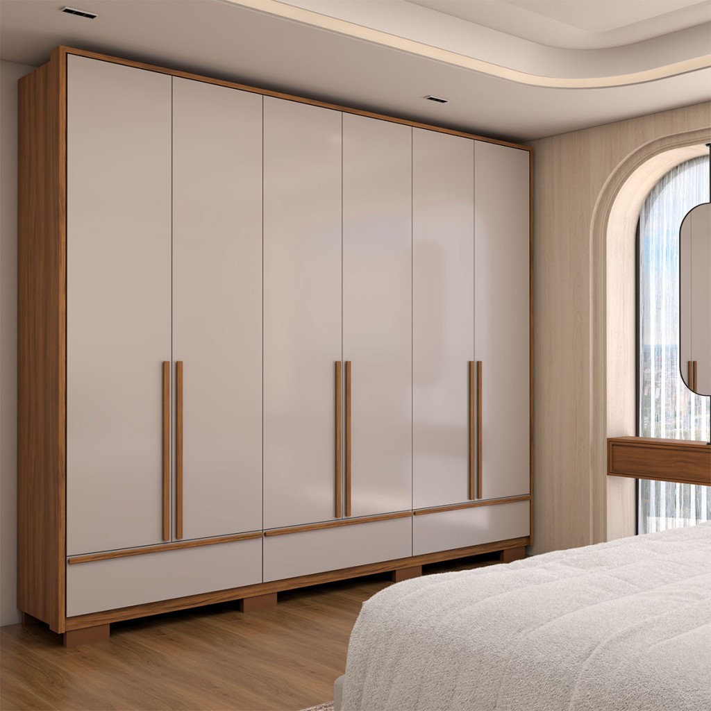 Guarda-Roupa Casal Hill 6 Portas 3 Gavetas 100% Mdf Freijó Trend/Off White Tx - Panorama Móveis