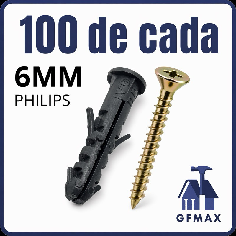 Kit 100 Buchas 6mm + 100 Parafusos Chipboard 3,5x40