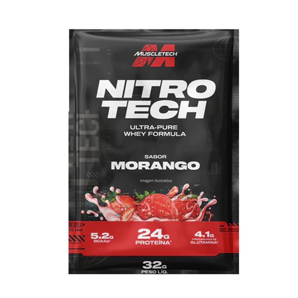 Whey Protein Nitro Tech 10 Sachês 32g Muscletech Morango
