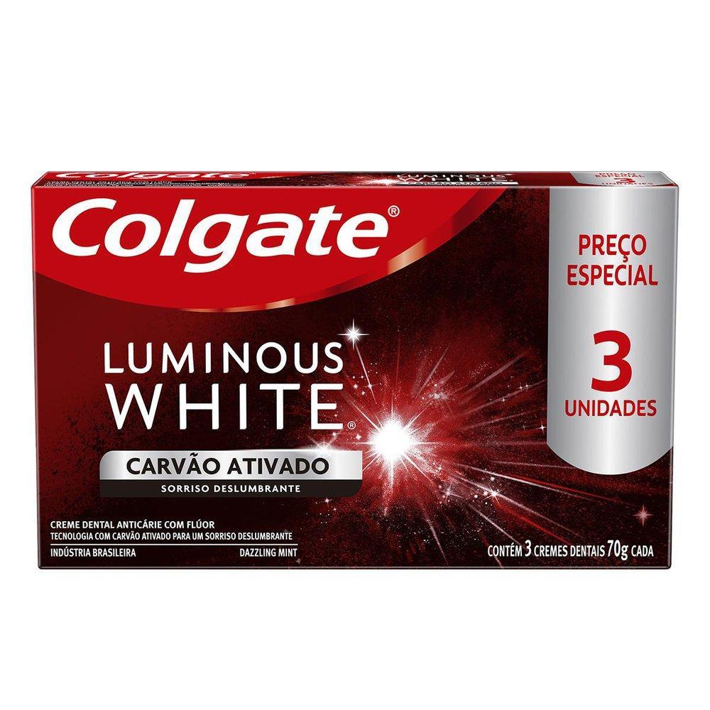 CREME DENTAL COLGATE WHITE COM 3X70GR CARVAO ATIVADO ESPECIAL