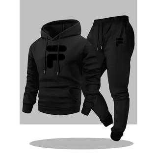 Conjunto Moletom Canguru Masculino Simple F Blusa De Frio + Calça Moletom Estampados Unissex Outono/Inverno