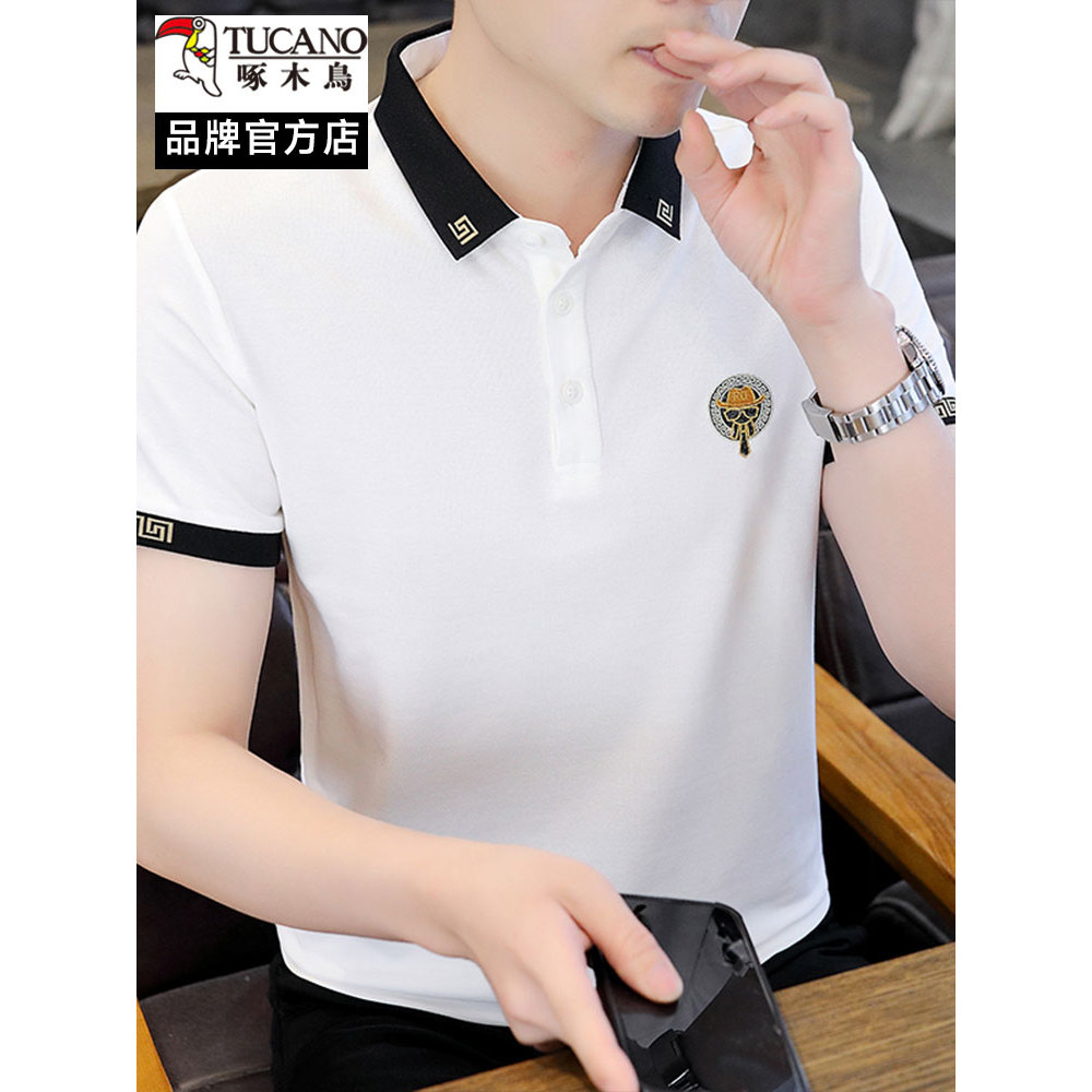 Woodpecker camisa gola masculina de manga curta camiseta Street Wear lapela camisa POLO masculina verão na moda ins roup