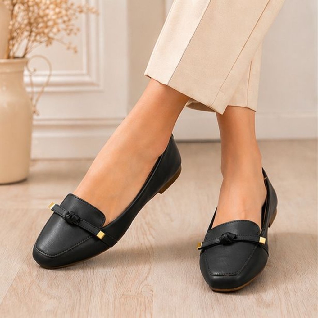 Sapatilha Mocassim Feminina Bico Quadrado Confortável Casual Enfeite Elegante Leve Dia a Dia Trabalho