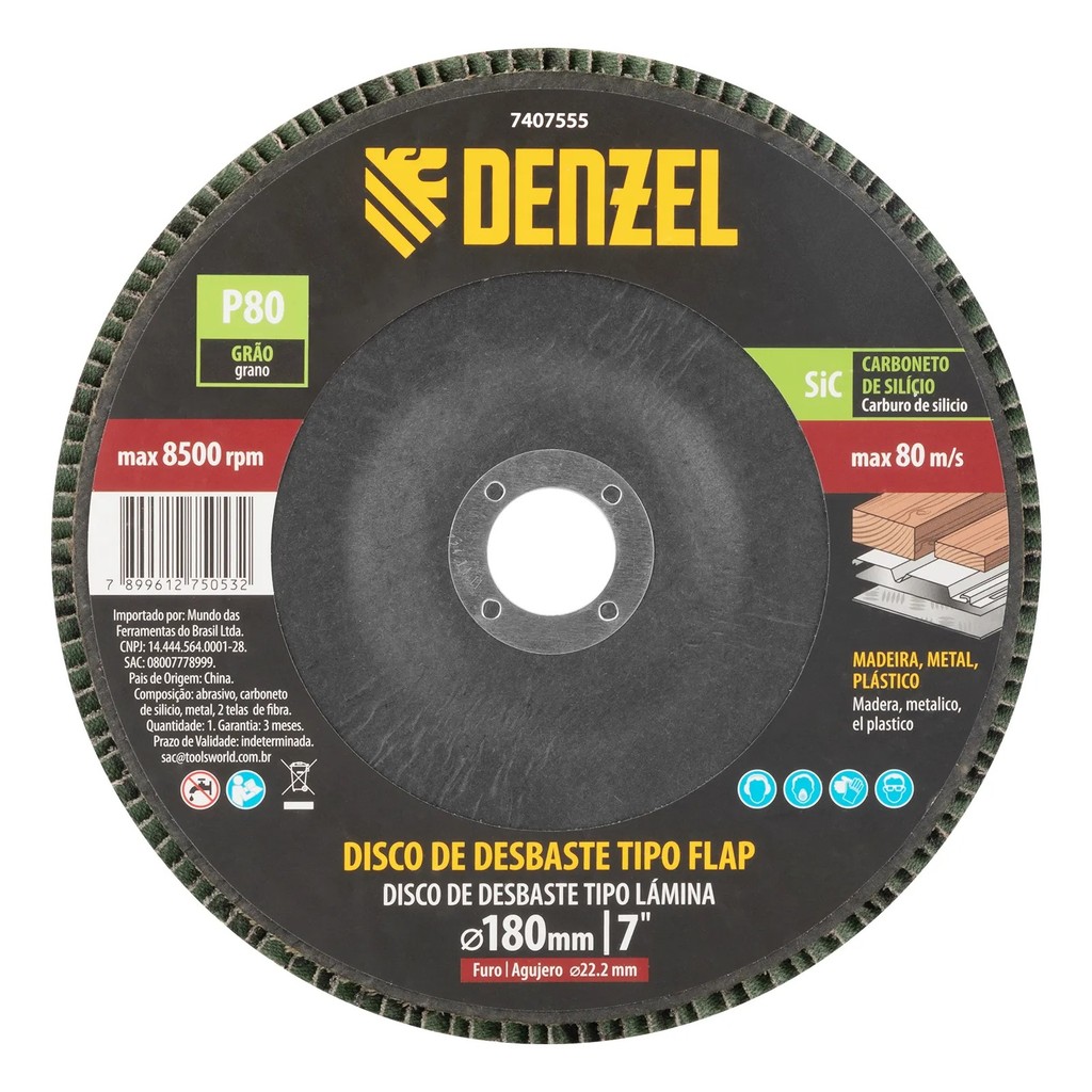 Disco Flap Desbaste Denzel SiC Grão 80 180x22,2mm 1 Peça