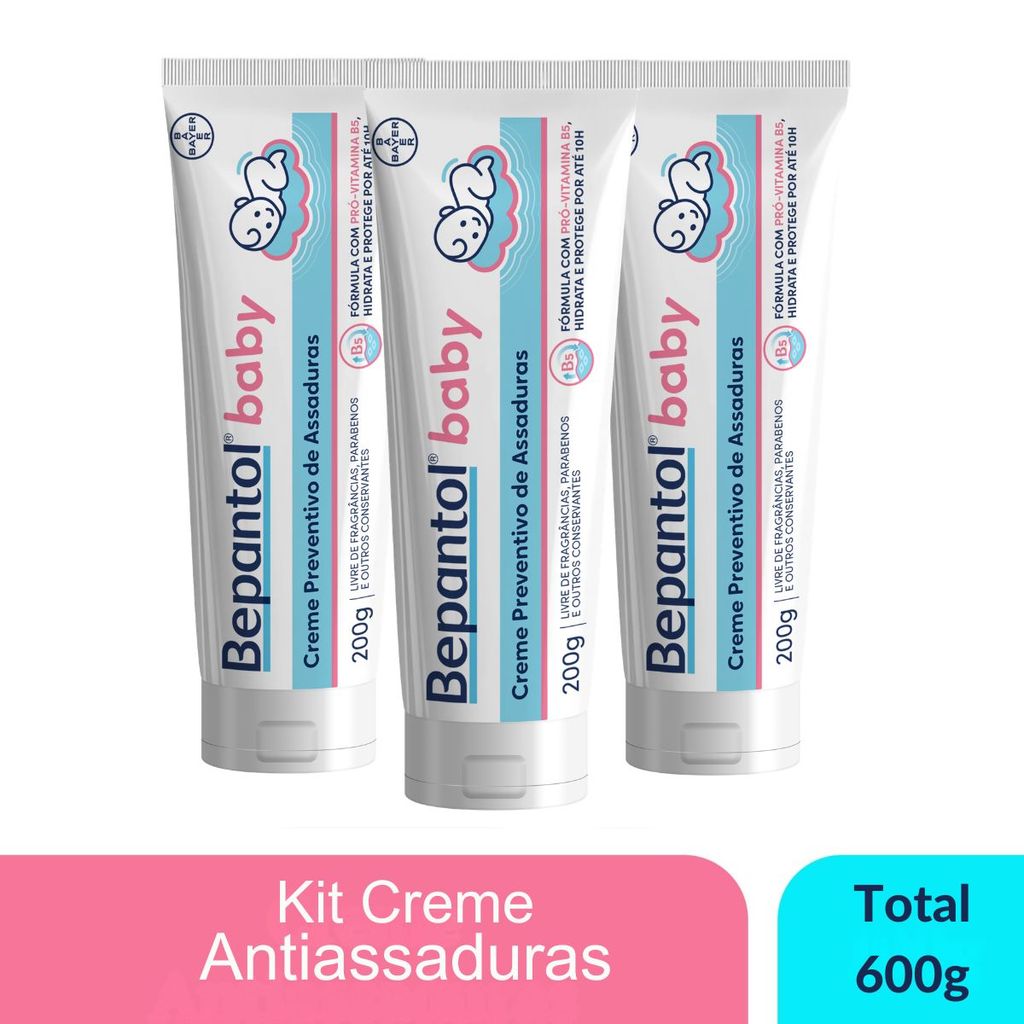 Imagem Kit 3 Creme Pomada de Assadura VitB5 200g Cada Bepantol Baby