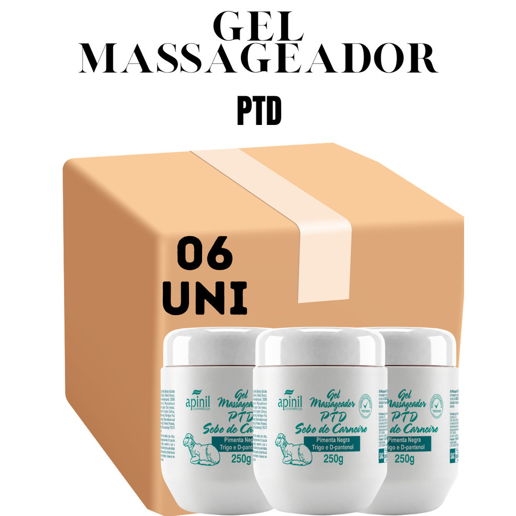 Kit com 6 Unidades Gel Massageador PTD Sebo De Carneiro 250G Apinil