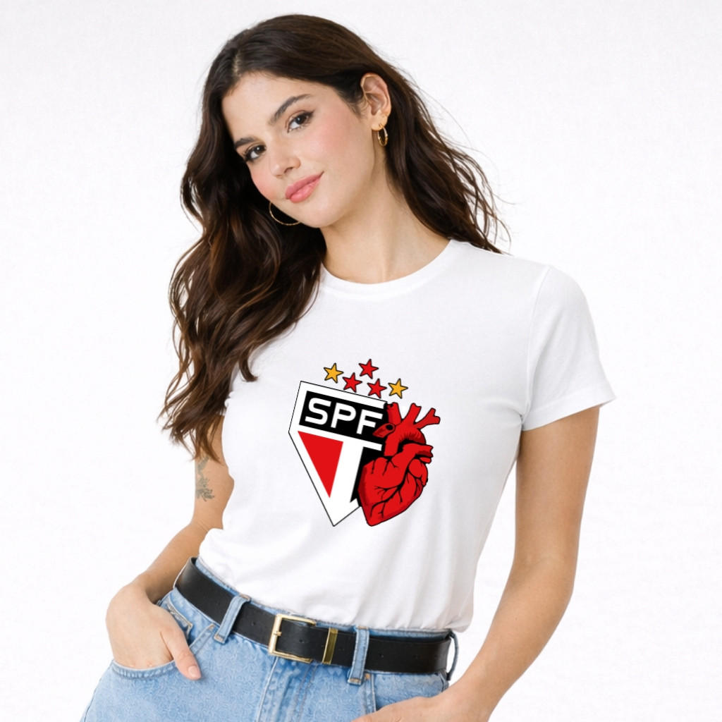 Camisa Camiseta Feminino Time Do Coração São Paulo Lançamento 100% Algodão