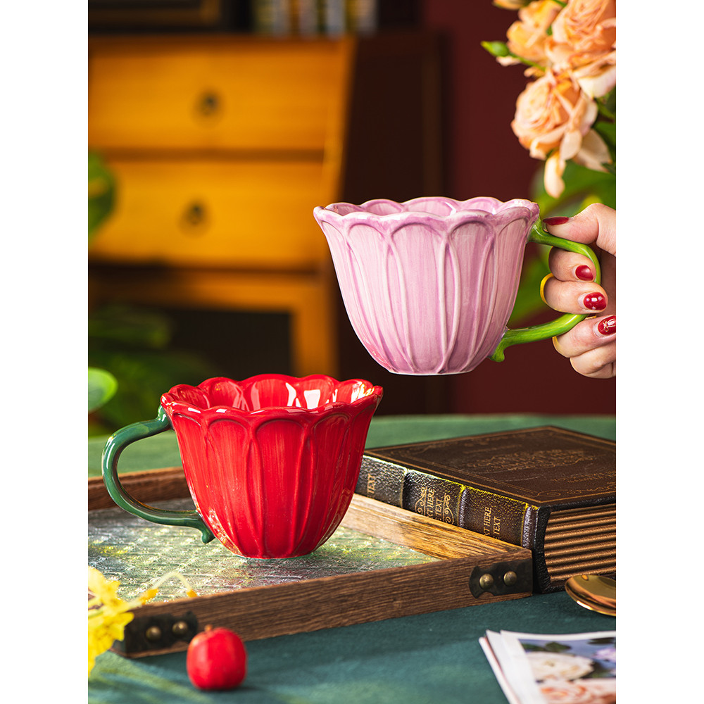 Copo de café da manhã em forma de flor copo de cerâmica caneca de alto valor copo de água copo de café doméstico Super a