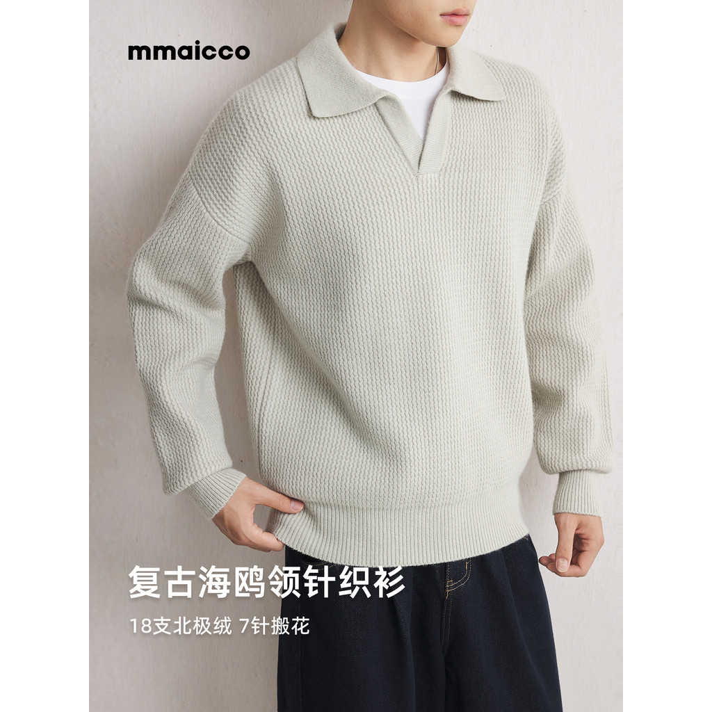 Momaike estilo dinheiro antigo gola gaivota malhas inverno novo estilo Retro Casual polo lapela camisola roupas masculin