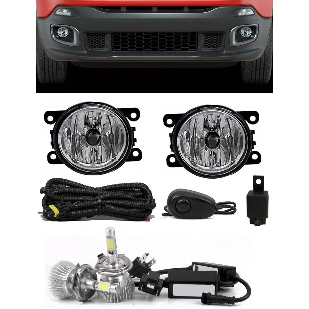 Kit Farol de Milha Neblina Jeep Renegade Interruptor Alternativo + Kit Lâmpada Super LED