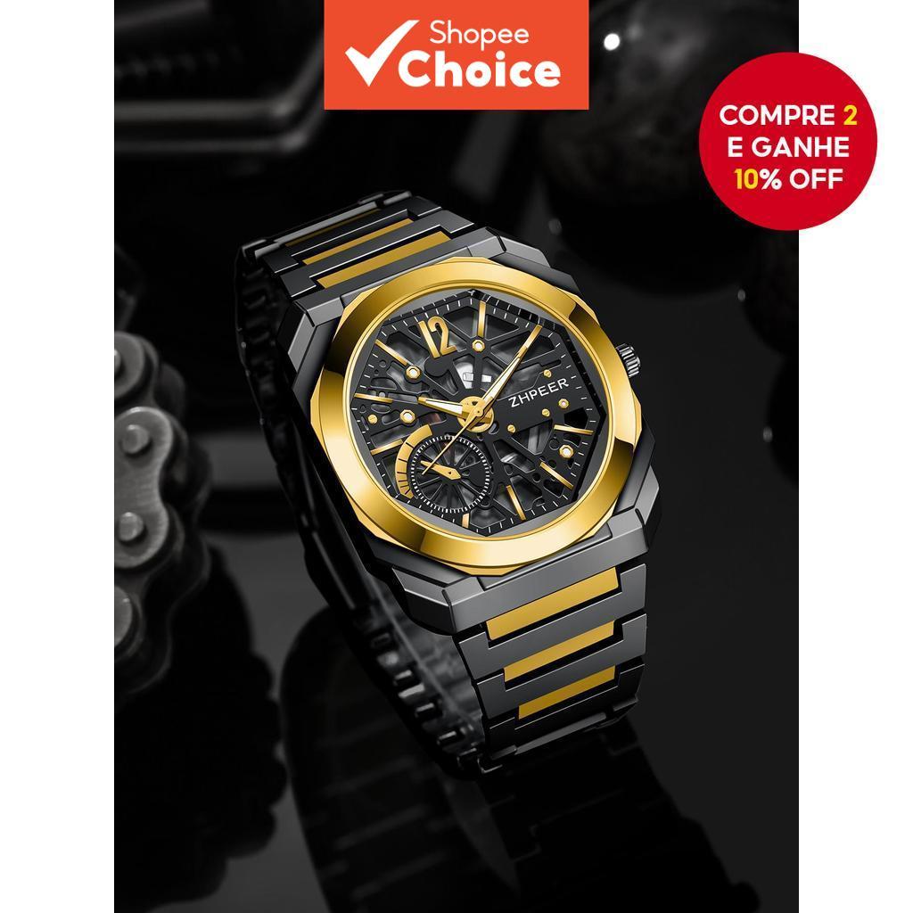 Relógio Esqueleto Masculino Mecânico Banda De Aço Moda Multi Ponteiro Dial De Pulso Para Homem