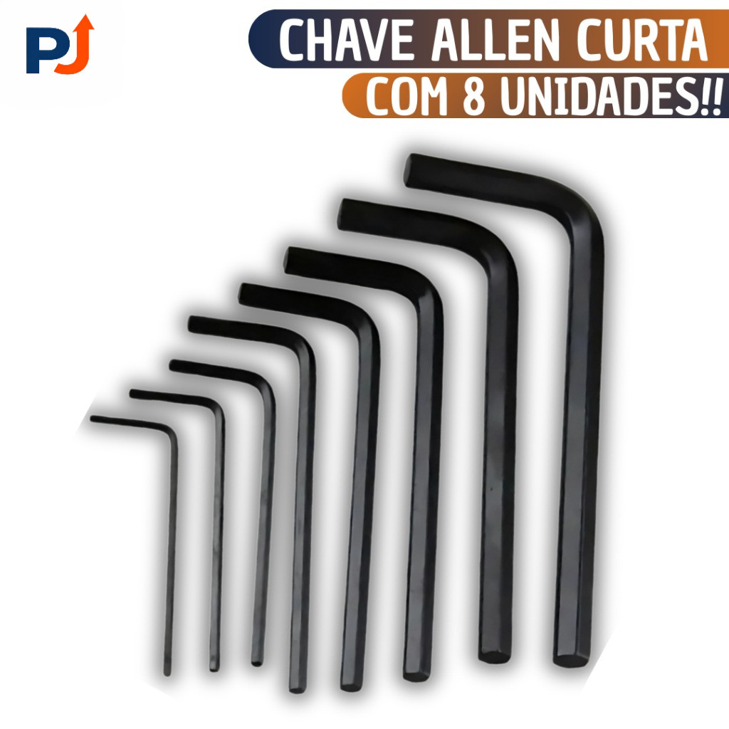 Jogo Chave Allen Curta 8 Pçs Hexagonal 1,5mm Até 6mm Ciclismo  Resistente Ferramentas Bike