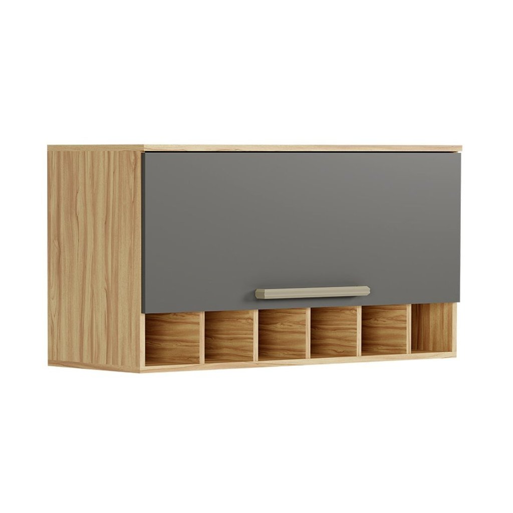 Armário Aéreo de Cozinha 80cm com 1 Porta Basculante e Mini Adega 100% MDF Itália Espresso Móveis